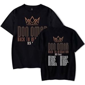 bngkauyexdc Don Omar Terug naar Reggaeton Tour 2024 T-shirt Vrouwen Mannen Zomer Rapper Crewneck Korte Mouw Tee, Zwart, S