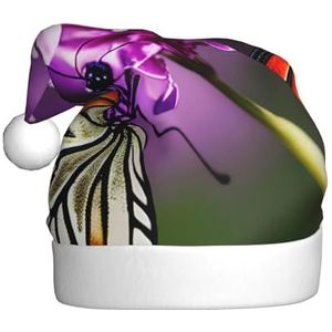 SSIMOO Paarse pruim vlinder pluche kerstmuts voor volwassenen, feestelijke feesthoed, ideaal feestaccessoire voor bijeenkomsten