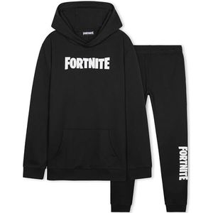 Fortnite Joggingset voor jongens en jongeren, met capuchon en broek, warme sportkleding voor kinderen, cadeau-idee voor gaming, Zwart/Wit, 13-14 Jaar