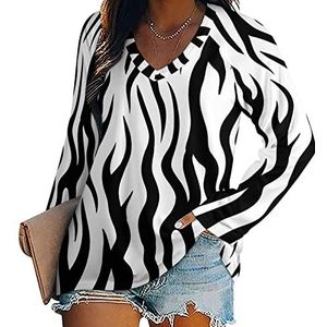 Zebra Skin Pattern Dames Lange Mouw V-hals T-shirts Herfst Tops Trui Tuniek Tee voor Leggings