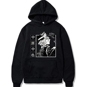 MEDM Anime Bungo Zwerfhonden Nakahara Chuuya Manga Hoodie Truien Top Dubbelzijdig Lange Mouw Losse Casual Mode Man Vrouw Doekzwart||XS