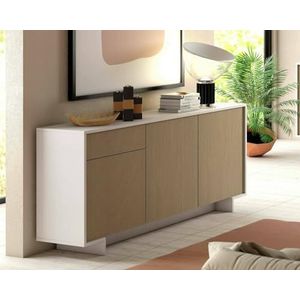 Dmora Dressoir Stechpalo, dressoir voor woonkamer, 3 deuren en 1 lade, 100% Made in Italy, 170 x 42 x 78 cm, wit en eiken