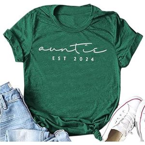 Mama Est 2024 Shirts voor Vrouwen Tante Est 2024 Tees Korte Mouw Moeder Moederdag Zomer Pullover Shirt, Vintage Groen 3, XXL