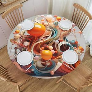 3d kleurrijke wervelingen en ballen patroon rond tafelkleed, waterdicht en afveegbaar met elastische randen, geschikt voor het decoreren van ronde tafels.