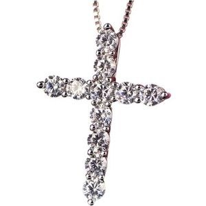 40-60 cm 925 sterling zilveren ketting ketting glanzend kristal klassieke kruis hanger compatibel met vrouwen mannen partij mode-sieraden geschenken (Style : 55cm 22inches)