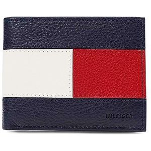 Tommy Hilfiger Lederen Passcase portemonnee voor heren met meerdere kaartsleuven, Blauw/Wit/Rood, One Size