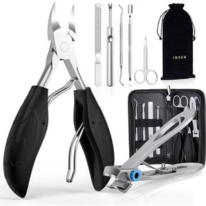 INXEN Professionele Manicure Nagelknippers Set, Roestvrijstalen Manicure Nagelknippers, Scherpe Teennagelknippers voor Dikke en Ingegroeide Teennagels, Manicure Pedicure Kit Met Nagelschaartje, Zwart