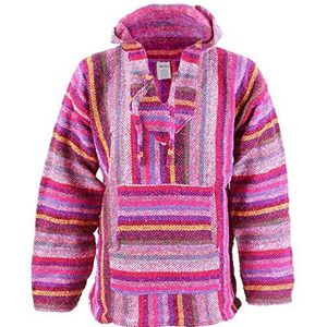 Siesta Mexicaanse Baja Jerga Natuurlijke en Zwarte Hippie Top Met Capuchon, Roze Multi, XL