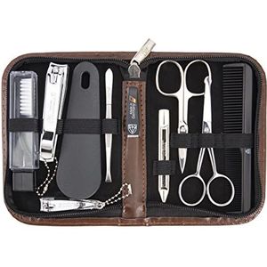 Drei Schwerter - Monza - Manicureset - Bruin - 10-delige Nagelverzorgingsset in Kunstlederen Etui