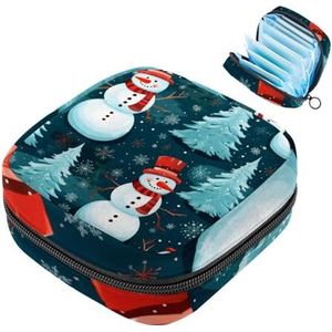 MUOOUM Kerst Sneeuwpop Patroon Maandverband Opbergtas Menstruatie Pad Tas Draagbare Menstruatie Cup Pouch met Rits voor Tiener Meisjes Vrouwen Dames