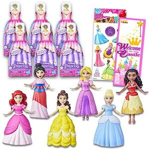 Disney Princess Party Favors Set - Bundle with 6 Princess Secret Styles Dolls with Surprise Princess Plus Stickers, More Princess Mystery Toys