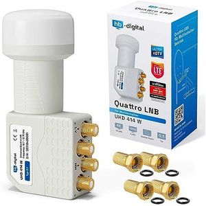 hb-digital Quattro LNB gebruik alleen voor multischakelaars (Test zeer goed *) LNC voor multiswitch multiswitch LTE Protected Digital Satellieten Full HDTV 3D 4K UHD weerbestendig wit + 4X F-stekker