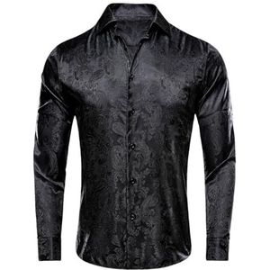 Hgvcfcv Herenhemden Zijde Lange Mouw Revers Slim Fit Shirt voor Mannelijke Bruiloft Geschenken Party Shirts voor Mannen, 17, L