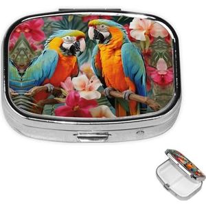 Rechthoekige pillendoos met pillendoos met 3 compartimenten voor het organiseren van tropische planten en papegaaien, pillendoos, kleine pillenorganizer, waterdicht, klein pillendoosje voor op reis,