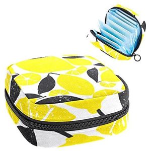 Periode Pouch, Draagbare Tampon Opbergtas voor Maandverband, Aquarel Gele Citroenvruchten, Meerkleurig, 4.7x6.6x6.6 in/12x17x17 cm