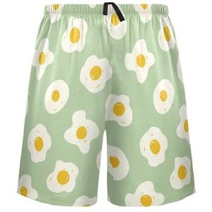 LI ZHI XIN Herenpyjamabroek, korte pyjamabroek, zomer casual shorts, elastische tailleband met trekkoord, rechte losse pasvorm met 2 zakken, S-XXL eipatroon, groene kleur, Meerkleurig, S