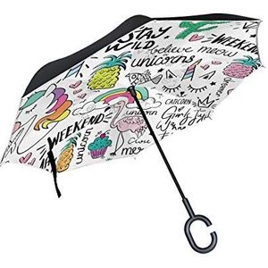 Jeansame Paraplu Omgekeerde Paraplu's Omgekeerde Paraplu Leuke Eenhoorn Ananas Wild Zomer Flamingo Dubbele Laag Zon Regen Winddichte Paraplu met C Vormige Handvat voor Auto Gebruik Mannen Vrouwen