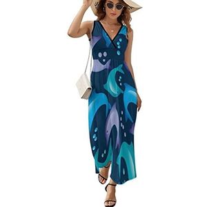 Dolphins And Bubbles Maxi lange jurk voor dames, V-hals, mouwloos, tank, zonnejurk, zomer