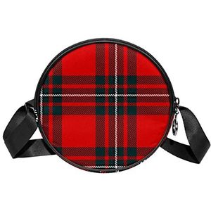 Ronde Crossbody Tas Schotse Zwart Rood Plaid Tartan Patroon Messenger Bag Purse voor Vrouwen, Meerkleurig, 6.7x6.7x2.3 in, Sling Rugzakken
