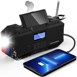 Libovgogo DF-588D Draagbare DAB+ FM-radio met waterdichte bluetooth-luidspreker, zwengelradio met oplaadfunctie voor mobiele telefoon, zonne-energie, 4000 mAh powerbank, zaklamp, stroboscooplicht,