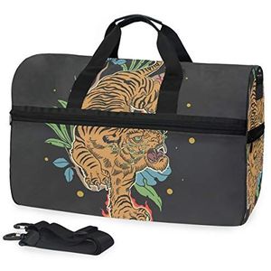 Sport Zwemgymtas met schoenen Golden Tiger Classic Compartiment Weekender Duffel Reistassen Handtas voor Vrouwen Meisjes Mannen