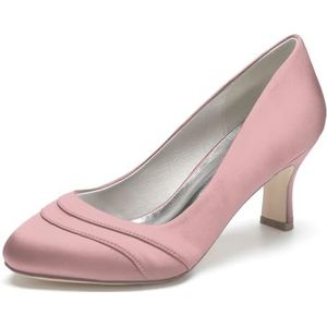 Kitten Heel Pumps Voor Vrouwen Slip on Gesloten Ronde Neus Trouwjurk Schoenen Klassieke Feest Office Lady Schoenen 2.56 Inch,Roze,36 EU