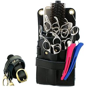 Een kapper, een heuptas, Leren kappersschaar holster etui verpakking van 5 veelkleurig(B)