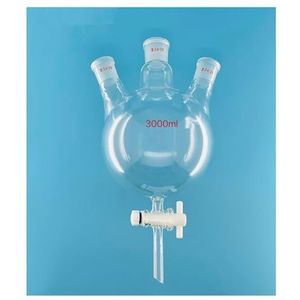 Nottom ronde fles met drie halzen, 3000 ml, 24/29 x 3, uitgerust met een zuigerventiel van PTFE