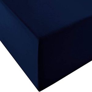 fleuresse Comfort XL hoeslaken (96% katoen, 4% elastaan), met elastiek aan de achterkant, Ökotex Standard 100, voor matrassen tot 40 cm hoogte, 180 - 200 x 200 - 220 cm, marineblauw