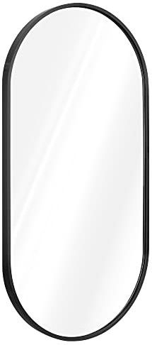 Navaris spiegel voor de wand - Ovale wandspiegel 75 x 38 cm - Aluminium frame in zwart - Horizontaal of verticaal