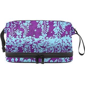 Grote capaciteit reizen cosmetische tas,Tropische bloemen bloem paars,Make-up tas,Waterdichte make-up tas organisator, Meerkleurig, 27x15x14 cm/10.6x5.9x5.5 in