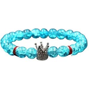 Handgemaakte kralenarmband, Blauw popped kristal met zilverachtige kroonchakra armband dubbellaags rekbare armband damessieraden cadeau