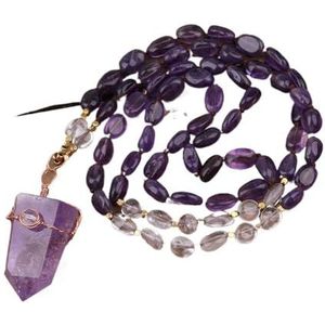 6-8mm Natural Quartz Crystal Point Pendant Natural Stone Beads Handmade Knot Necklace Multi Layer Necklace Long 32 Inch (Color : PurpleQuartzPendant)