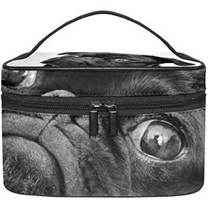 Zwarte mopshond make-up organizer tas, reismake-up tas organizer case draagbare cosmetische tas voor vrouwen en meisjes toiletartikelen, Meerkleurig, 22.5x15x13.8cm/8.9x5.9x5.4in