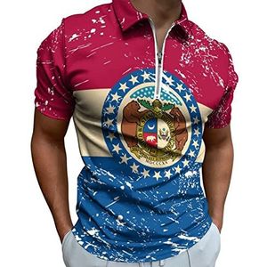 Missouri State Flag Poloshirt heren poloshirt met rits T-shirts casual korte mouwen golf top klassieke pasvorm tennis tee