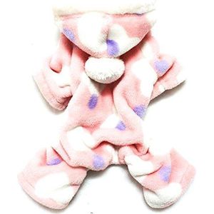 smalllee_lucky_store Kleine Hond Fleece Pyjama Pyjama Pjs Hond Outfits Puppy Jumper Hoodie Jumpsuit Doggie Trui Yorkie Chihuahua Kleding Hart Print Roze XL