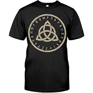 Viking T-Shirt Katoenen Klassieke Zwarte Norse Mythologie Odin Bedrukte Korte Mouw Voor Heren En Vrouwen,Celtic knot rune,L