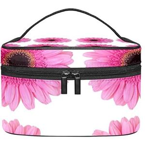 Roze Real Daisy Flower Makeup Organizer Bag, Travel Makeup Bag Organizer Case Draagbare Cosmetische Tas voor Vrouwen en Meisjes Toiletartikelen, Meerkleurig, 22.5x15x13.8cm/8.9x5.9x5.4in