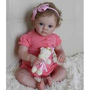 Lonian Babypop Reborn 24 inch 60cm Realistische Poppen Meisje Siliconen Reborn Babys Dolls Handgemaakt Reborn Poppen Pasgeboren Babyspeelgoed Magnetisch Vakantiespeelgoed (Bruin ogen)