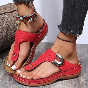 Dames Platte Slippers Dames Metalen Decor Comfortabele Wandelen Thong Sandalen Met Arch Ondersteuning 2022 Zomer Slip Op Indoor Outdoor Strand Slippers Schoenen,Rood,US9/EU40