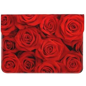 Rode rozen, lederen laptophoes, notebooktas, laptophoes, hoes, tablet, aktetas