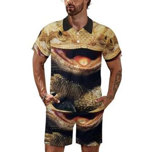 Cool Bearded Dragon Lizards Poloshirt voor heren, trainingsset met korte mouwen, casual strandshirts, shorts, outfit, M