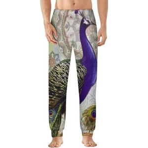 Etnische kleurrijke pauw heren pyjama broek zachte lounge bodems lichtgewicht slaapbroek