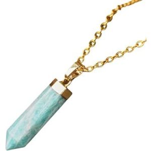 Classic Crystal Point Pendant Healing Natural Stone Tiger's Eye Rose Quartz Hexagon Necklace Jewelry (Color : Amazonite Gold)
