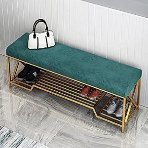 LMTYBOC Luxe flanellen schoenenrek bank - elegante groene opbergkruk voor woonkamer en hal - ruimtebesparende schoenenkast, 120x35x45cm (47x14x18in)