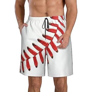 Baseball Lace Close-Up Print Strandshorts voor heren, zomershorts met sneldrogende technologie, lichtgewicht en casual, Wit, L