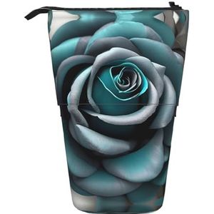 Nbtghga Teal Grijs Rose Print Potlood Telescopische Klassieke Kunsten Stand Up Potlood Case Organizer Potlood Houder Make-up Tas Gift, Zwart, Eén maat