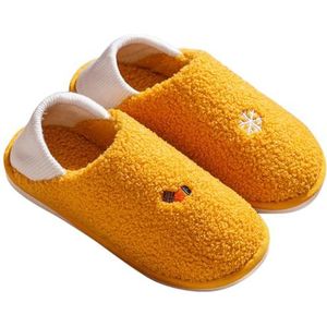 BOSREROY Unisex Elastische Thuis Sandalen Ademend Pluche Winter Slippers Platte Warme Plastic Casual Schoenen Pluizige Slides, Geel, One Size