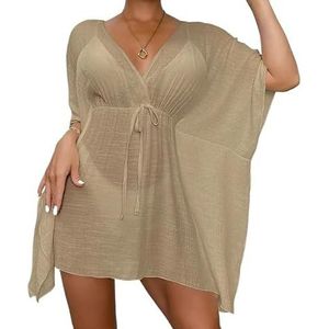 Cover Ups Voor Vrouwen Strandkleding V-hals Zomer Strandjurk Witte Katoenen Tuniek Vrouwen Strandkleding Bikini Cover-up Badpak Cover Ups Badpak Cover Ups Voor Vrouwen (Kaki)