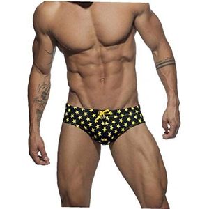 Zomer Man Zwembroek Slips Sterren Lage Taille Sexy Badmode Strand Mannen Badpakken Sneldrogende Speedo Maat XL - zwart - L